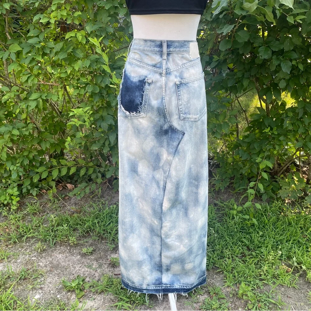 GRLFRND Bianca Reconstructed Split Hem Maxi Jean Skirt in Marble Hill - Picture 10 of 16